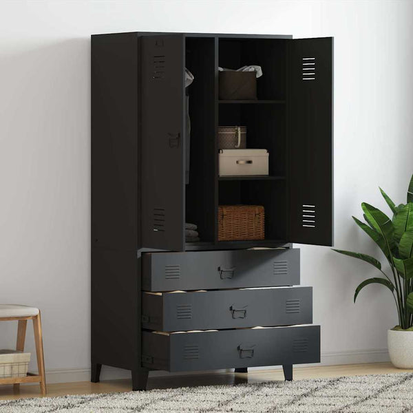 Metall Kleiderschrank Industrial Schwarz 90x180 cm