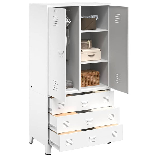 Metall Kleiderschrank Weiß Industrial 90x180 cm