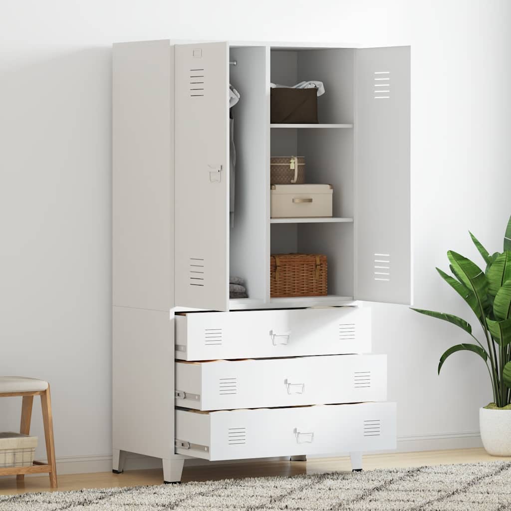 Metall Kleiderschrank Weiß Industrial 90x180 cm