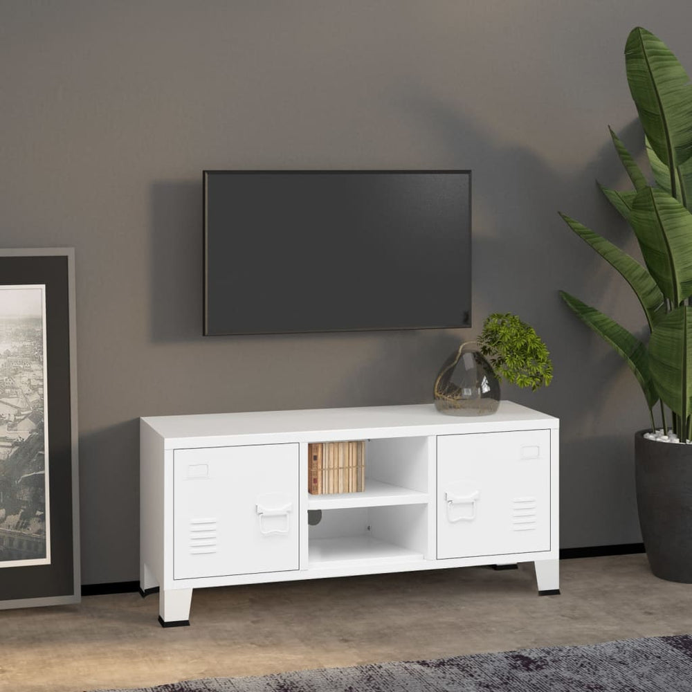 Weißer TV-Schrank im Industrie-Stil, 105 cm