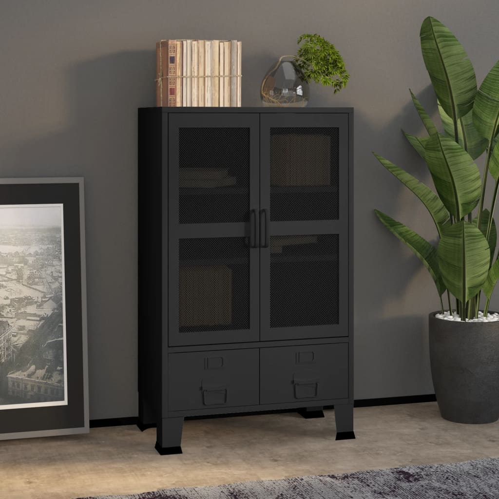 Industrial Lagerschrank Schwarz Metall 70x115 cm