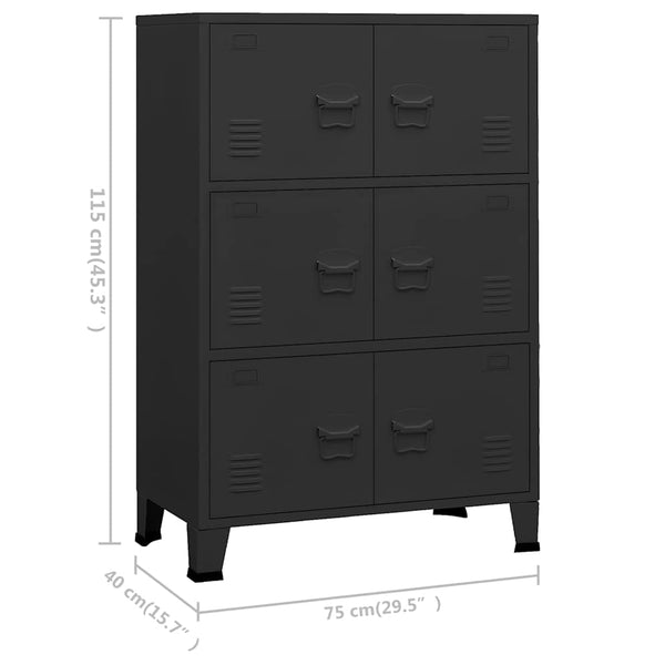 Metall Lagerschrank Industrial Schwarz 75x40x115 cm