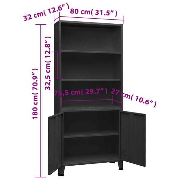 Anthrazit Bücherregal im Industrie-Stil 180cm