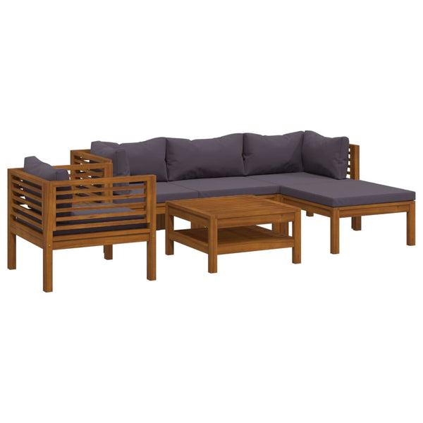 6-tlg. Garten-Lounge-Set mit Auflage Massivholz Akazie