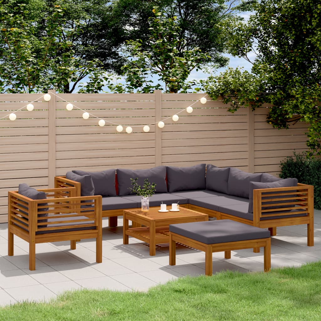 8-tlg. Garten-Lounge-Set mit Auflage Massivholz Akazie