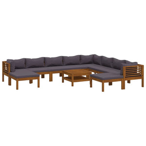 11-tlg. Garten-Lounge-Set mit Auflage Massivholz Akazie