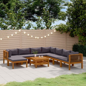 9-tlg. Garten-Lounge-Set mit Auflage Massivholz Akazie