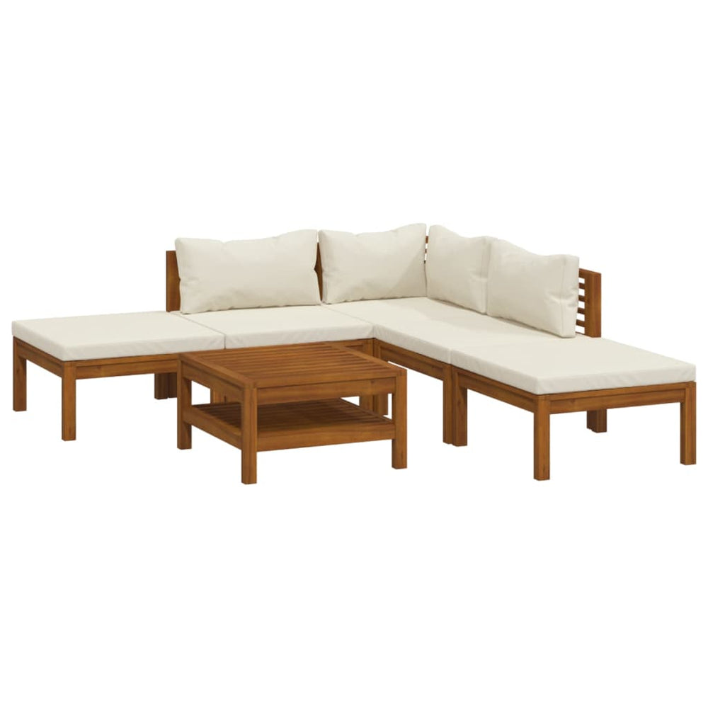 6-tlg. Garten-Lounge-Set mit Creme Kissen Massivholz Akazie