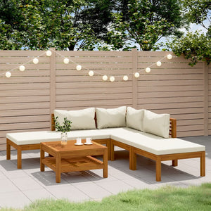 6-tlg. Garten-Lounge-Set mit Creme Kissen Massivholz Akazie