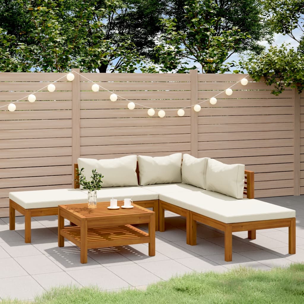 6-tlg. Garten-Lounge-Set mit Creme Kissen Massivholz Akazie