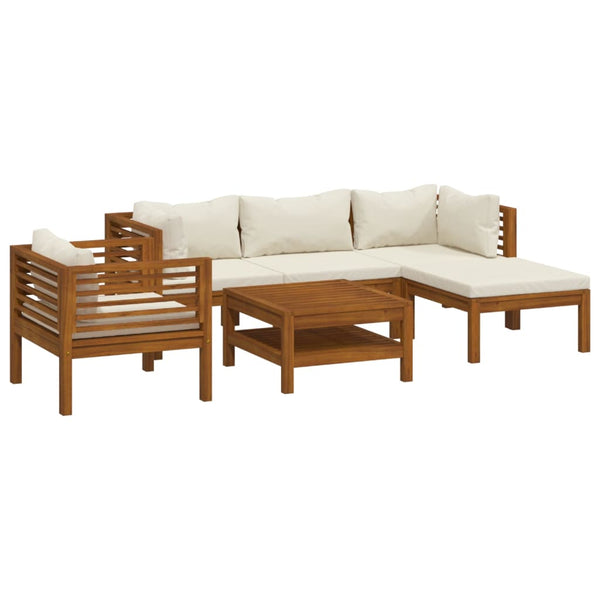 vidaXL Salon de jardin 6 pcs avec coussins crème Bois d'acacia massif