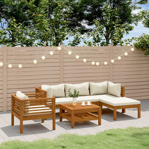 vidaXL Salon de jardin 6 pcs avec coussins crème Bois d'acacia massif
