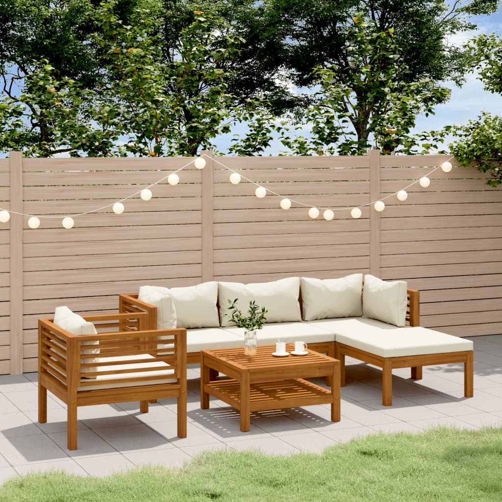 vidaXL Salon de jardin 6 pcs avec coussins crème Bois d'acacia massif