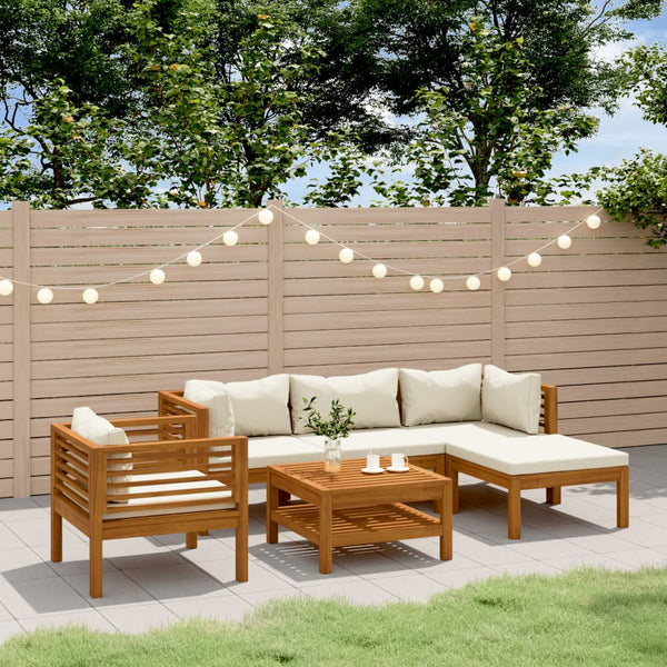 vidaXL Salon de jardin 6 pcs avec coussins crème Bois d'acacia massif