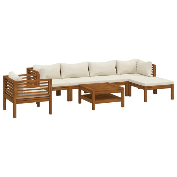 vidaXL Salon de jardin 7 pcs avec coussins crème Bois d'acacia massif