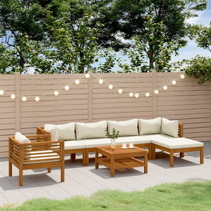 vidaXL Salon de jardin 7 pcs avec coussins crème Bois d'acacia massif