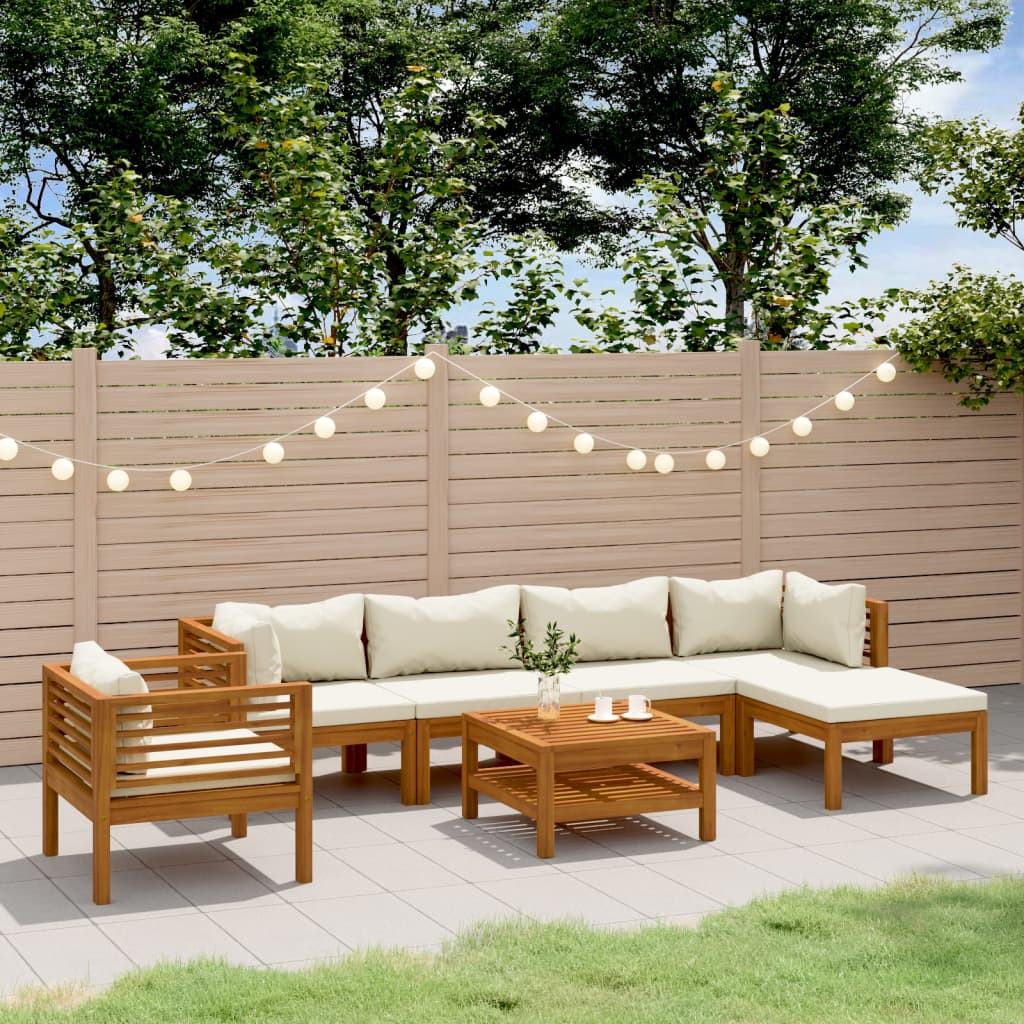 vidaXL Salon de jardin 7 pcs avec coussins crème Bois d'acacia massif