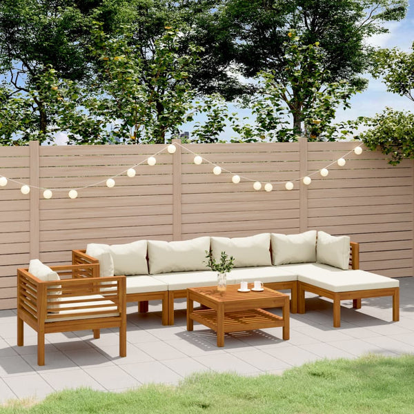 vidaXL Salon de jardin 7 pcs avec coussins crème Bois d'acacia massif