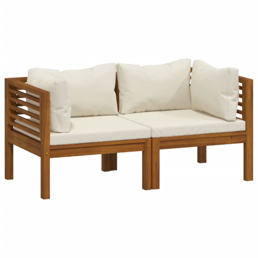 vidaXL Canapé de jardin 2 places avec coussins crème Bois d'acacia massif