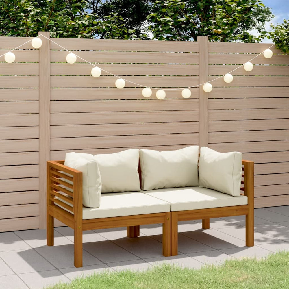 vidaXL Canapé de jardin 2 places avec coussins crème Bois d'acacia massif