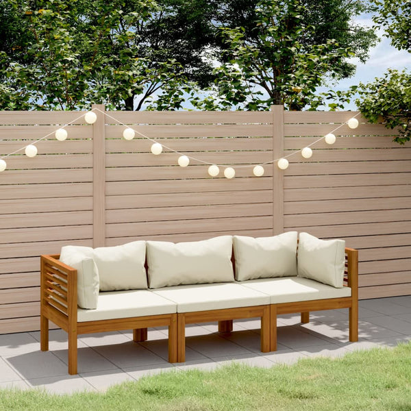 3-Sitzer-Gartensofa mit Creme Kissen Massivholz Akazie