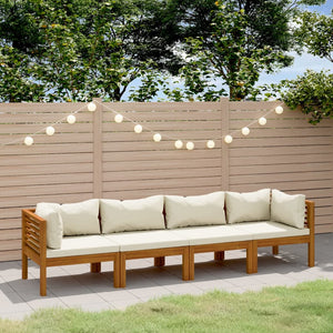 4-Sitzer-Gartensofa mit Creme Kissen Massivholz Akazie