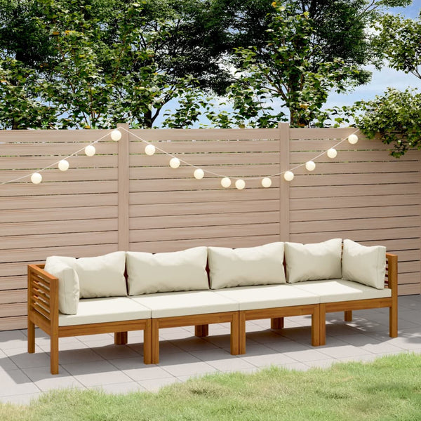 4-Sitzer-Gartensofa mit Creme Kissen Massivholz Akazie