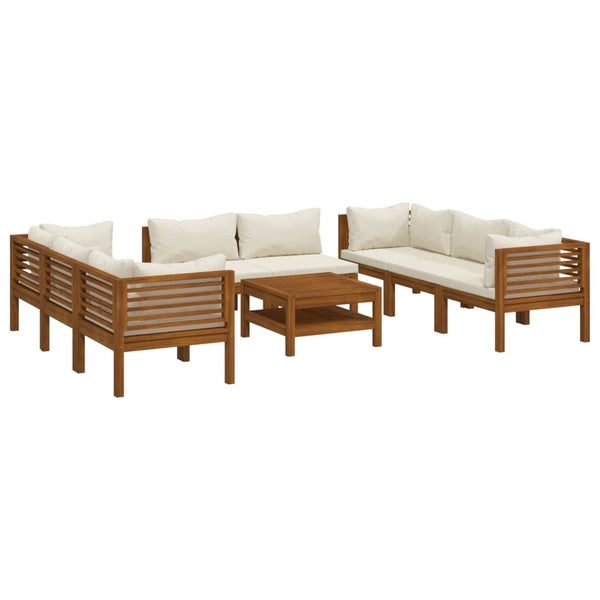 vidaXL Salon de jardin 9 pièces avec coussins crème en bois d'acacia massif