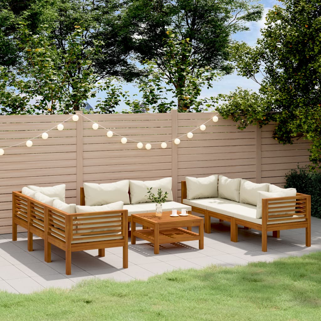 vidaXL Salon de jardin 9 pièces avec coussins crème en bois d'acacia massif