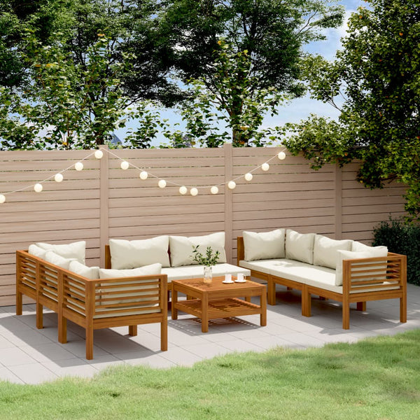 vidaXL Salon de jardin 9 pièces avec coussins crème en bois d'acacia massif