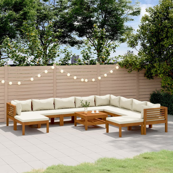 11-tlg. Garten-Lounge-Set mit Creme Kissen Massivholz Akazie