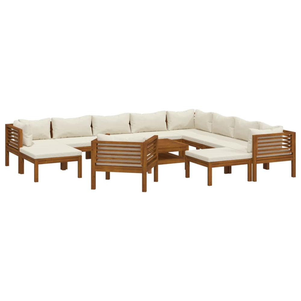 vidaXL Salon de jardin 12 pièces avec coussins crème Bois d'acacia massif