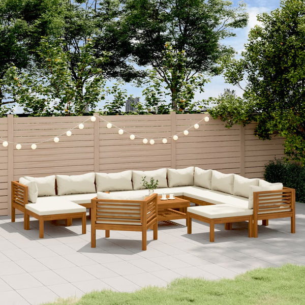 12-tlg. Garten-Lounge-Set mit Creme Kissen Massivholz Akazie