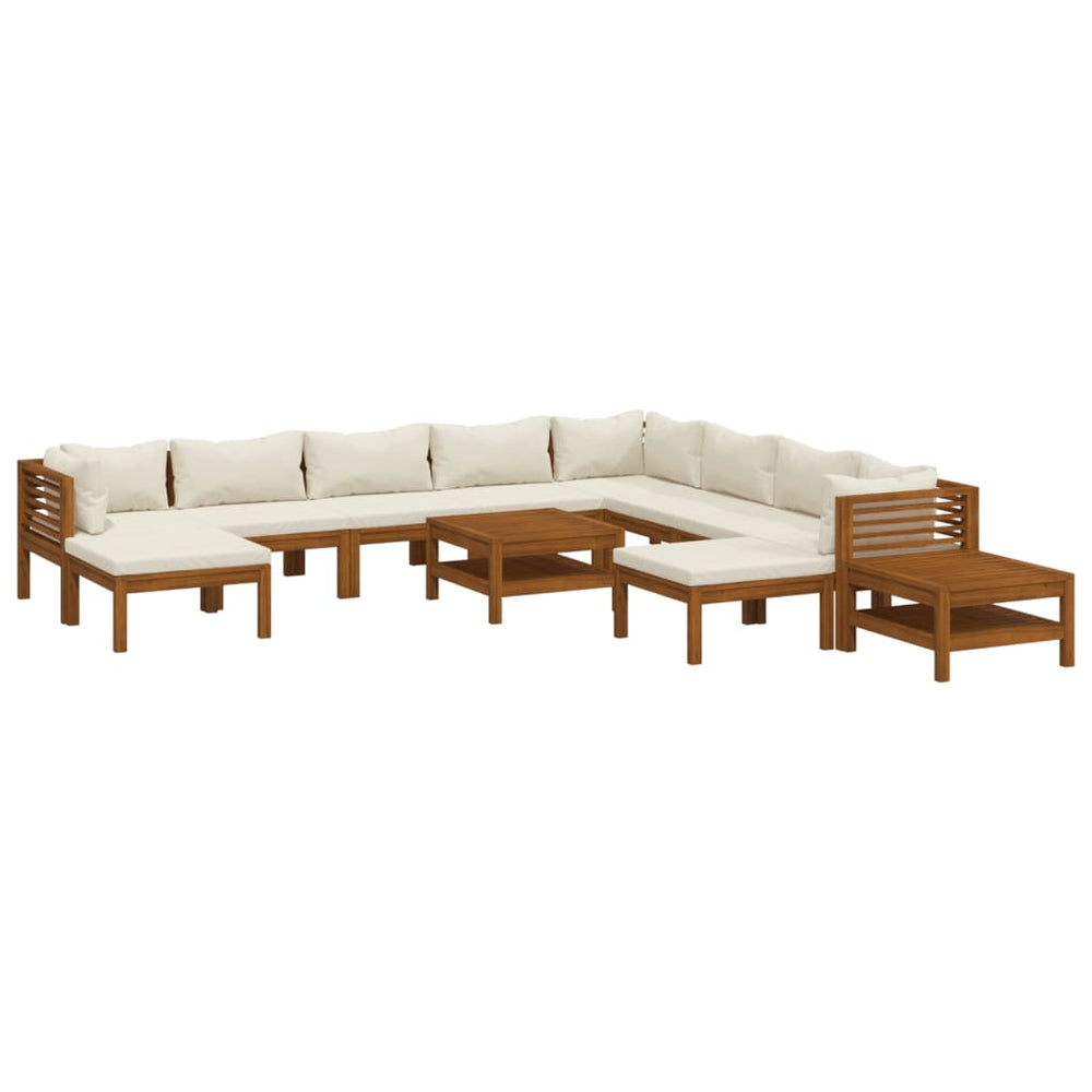 vidaXL Salon de jardin 12 pièces avec coussins crème Bois d'acacia massif