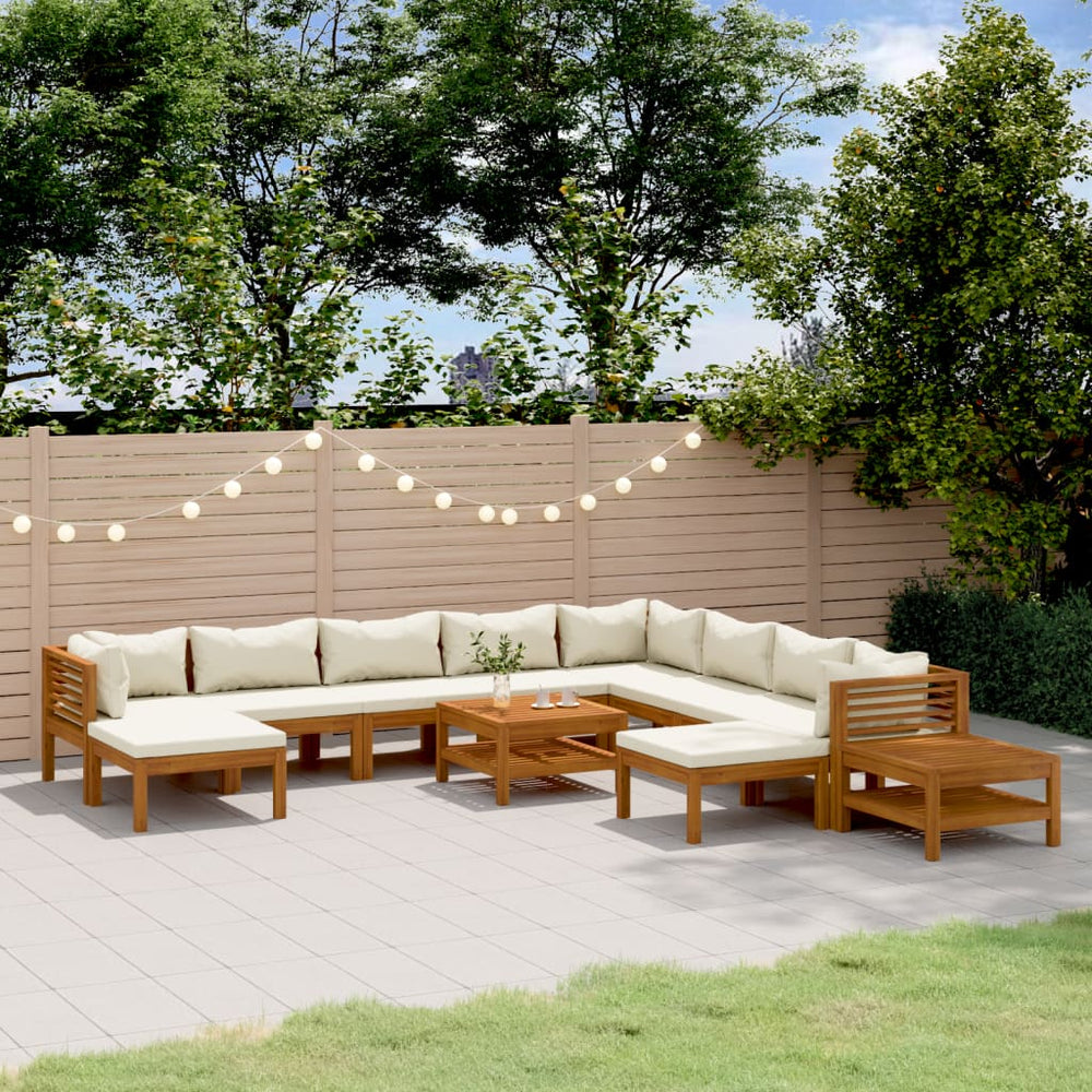 vidaXL Salon de jardin 12 pièces avec coussins crème Bois d'acacia massif