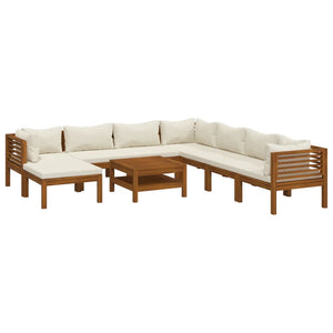 vidaXL Salon de jardin 9 pièces avec coussins crème en bois d'acacia massif
