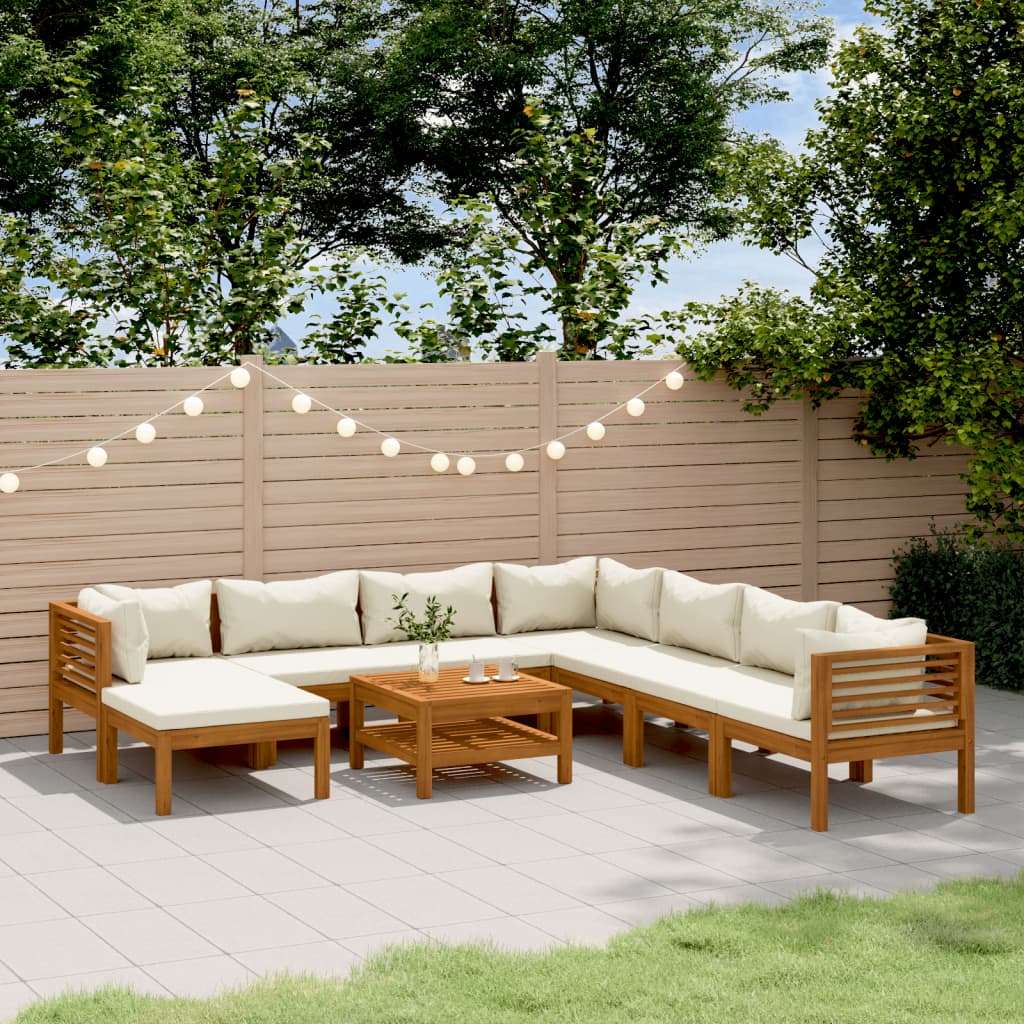 vidaXL Salon de jardin 9 pièces avec coussins crème en bois d'acacia massif
