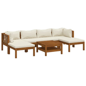 7-tlg. Garten-Lounge-Set mit Creme Kissen Massivholz Akazie