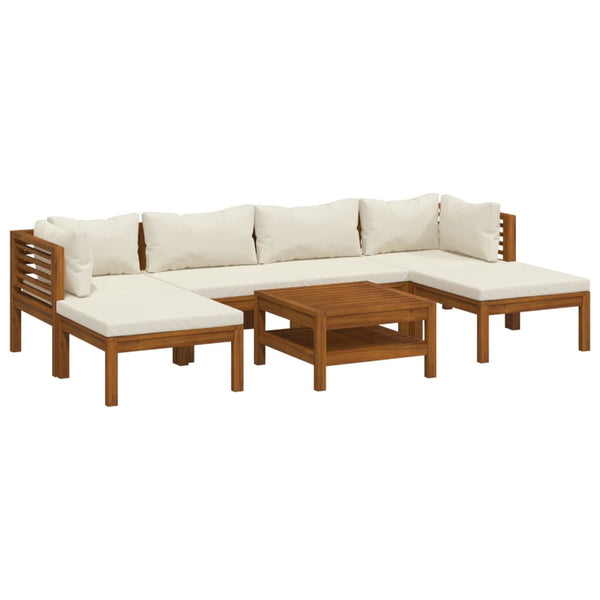 7-tlg. Garten-Lounge-Set mit Creme Kissen Massivholz Akazie