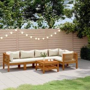 6-tlg. Garten-Lounge-Set mit Creme Kissen Massivholz Akazie