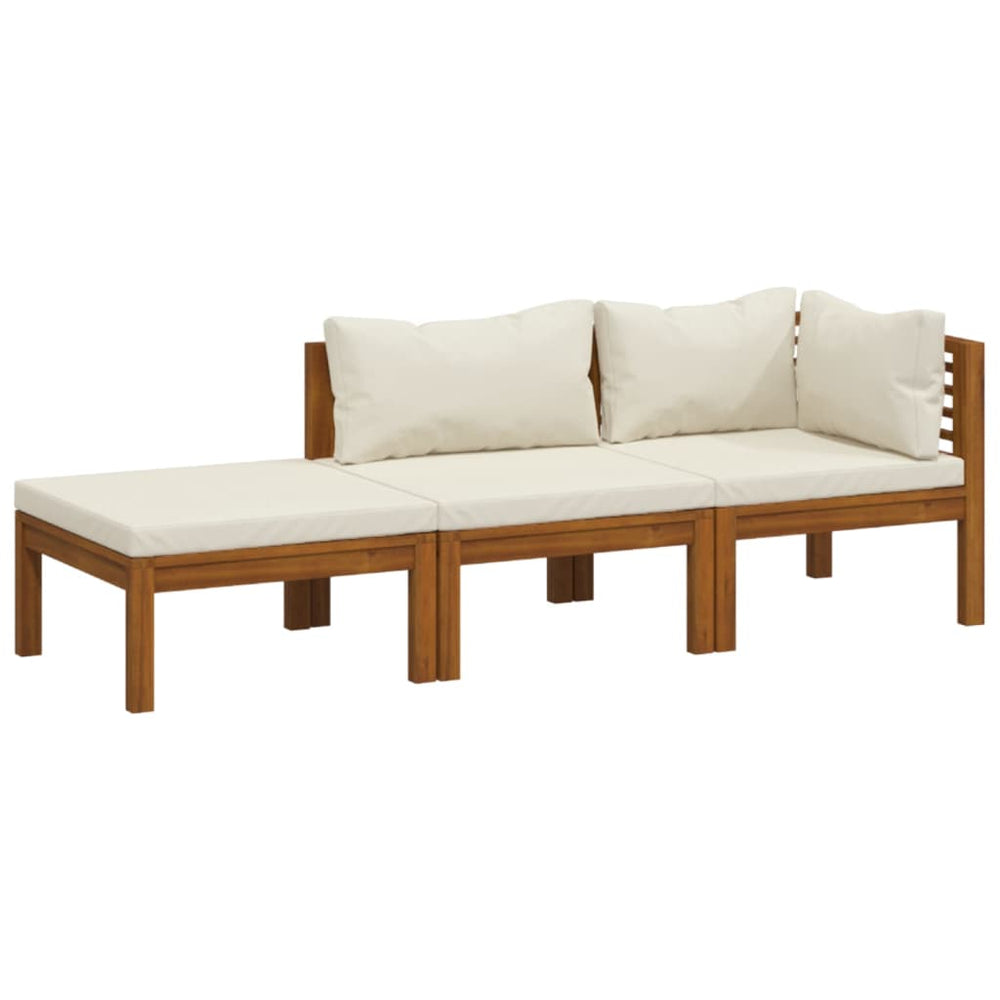 3-tlg. Garten-Lounge-Set mit Creme Kissen Massivholz Akazie