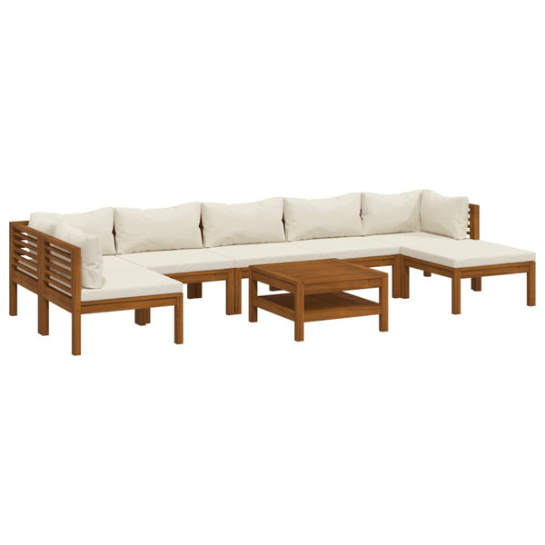 8-tlg. Garten-Lounge-Set mit Creme Kissen Massivholz Akazie