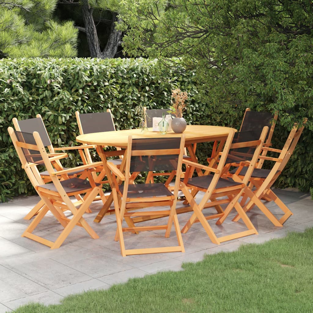 9-tlg. Garten-Essgruppe Schwarz Eukalyptusholz & Textilene