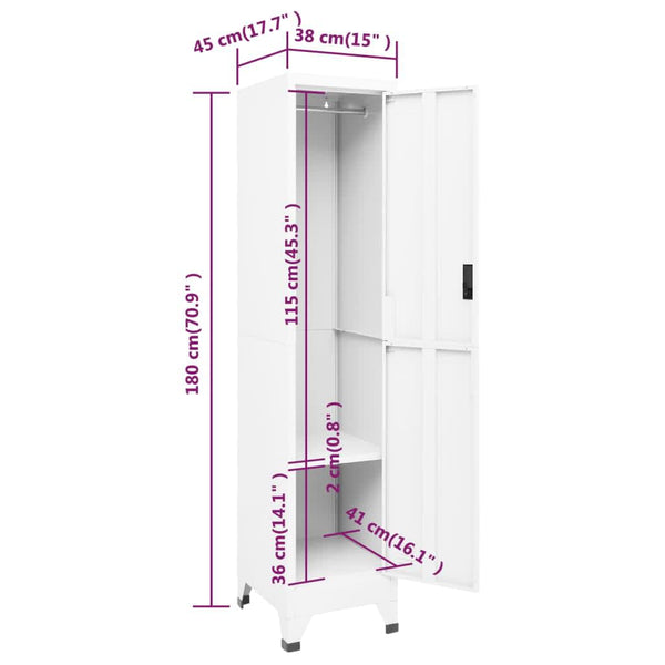 Weißer Schließfachschrank Stahl 38x45x180cm