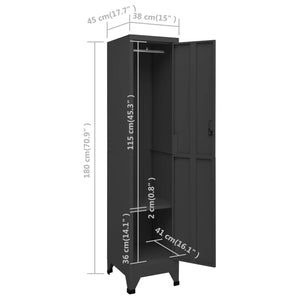 Anthrazit Schließfachschrank, 38x45x180 cm, Stahl