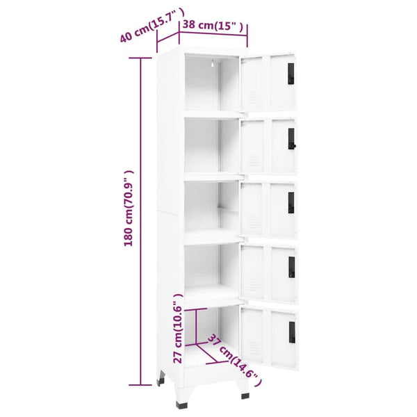 Weißer Schließfachschrank aus Stahl, 180 cm