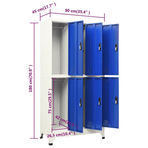 Stahl Schließfachschrank Grau/Blau 90x45x180cm