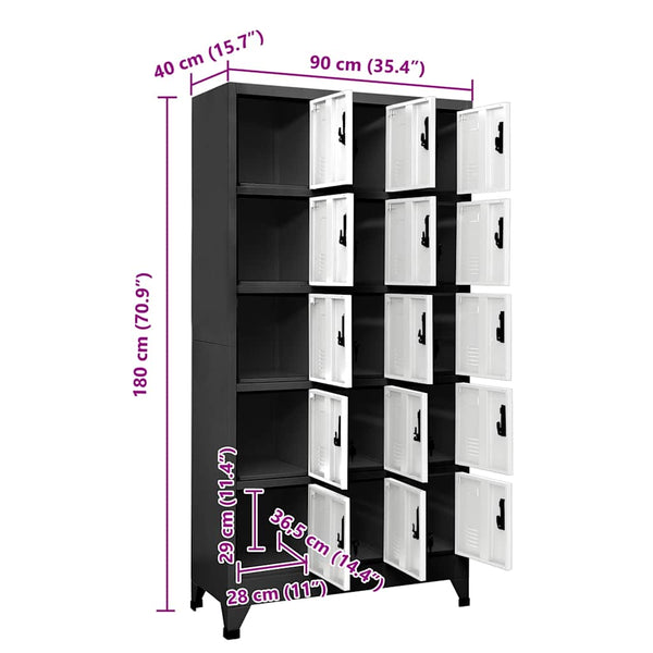 Schließfachschrank Stahl Anthrazit/Weiß 90x40x180 cm