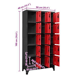 Stahl Schließfachschrank Anthrazit/Rot 90x40x180cm