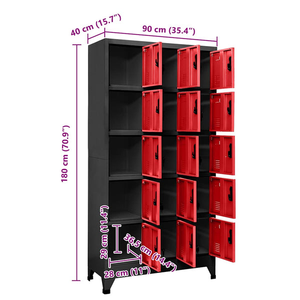 Stahl Schließfachschrank Anthrazit/Rot 90x40x180cm